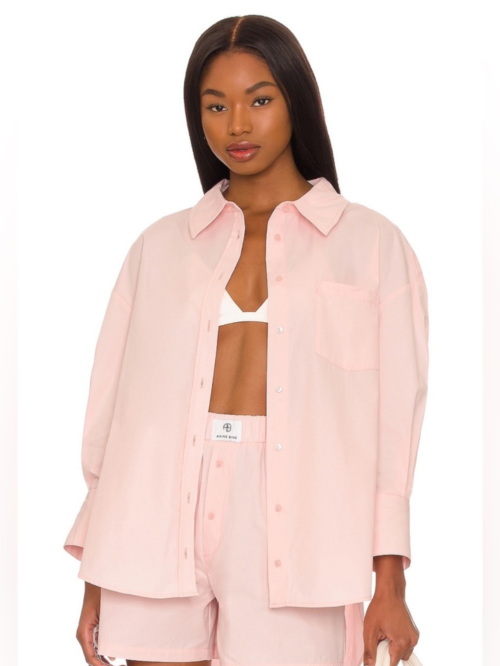 ANINE BING Mika Button Up Shirt in Pink